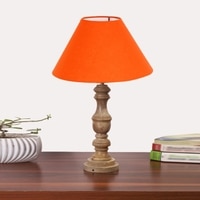 Devansh Orange Cotton Table Lamp With  Wood Natural Base -(10X18 Inches)-30