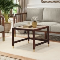 Sera Square Solid Wood And Marble Coffee Table In Mango Walnut Finish