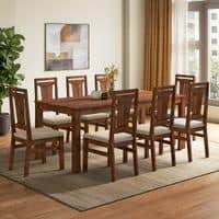 Arlo Teak Wood 8 Seater Size Dining Table Finish - Teak with Tessa Dining Chairs Set