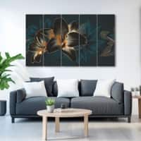 The Castle Decor Black Leaf Flower Wall Art Set of 5 27x48 Inch