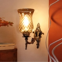 Devansh Metal Electric Wall Light in Antique gold Colour with Lavender Shade Count of 1 Light