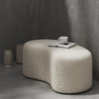 Wooden Twist Wnzzy Stylish Soft Boucle Upholstery Bench Ottoman in White Colour