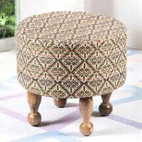 Louisville Acacia Wood Parisian Round Pouf Stool in Multicolour
