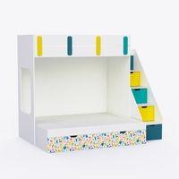 Pattern Dreams Bunk Bed  6X5 (Drawers On Wheels) In White & Teal Colour