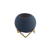 Blue Coloured Ceramic Vase with Golden Stand