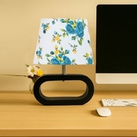 Devansh Multicolor Cotton Table Lamp With  Wood Black Base -14