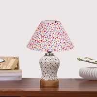 Devansh Conical Multi Cotton Shade Lamp With Wood & Mosaic Glass Base For Decoration/Office/Home/Gifting/Study For Decoration/Office/Home/Gifting/Study -(10X10X14.5) Inches -A
