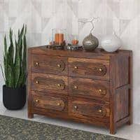 Woodwhiz Solid Wood Chest of 6 Drawers in Provincial Teak Finish