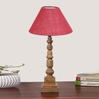 Devansh Pink Jute Table Lamp With  Wood Natural Base (10X10X21 Inches)-35