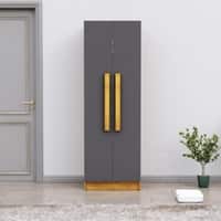 Hexa Red Wooden 2 Door Wardrobe with 4 Shelves in Giant Wood and Slate Grey Colour