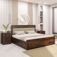 Vrinda Solid Wood Queen Size Bed In Hydraulic Storage Bed In Provincial Teak Finish