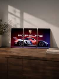 The Castle Decor Porsche 911 Racing Car Wall Art Set of 3 14x20 Inch