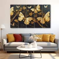 The Castle Decor Golden Butterflies Wall Art Set of 5 27x48 Inch (Style 1)