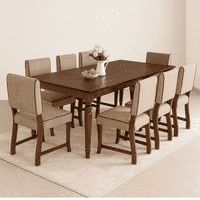 Globally Indian Sheesham Wood 8 Seater Dining Set With Upholstered Chairs Back And Seat In Beige Color