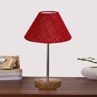 Devansh Maroon Jute Table Lamp With G Natural  Wood Base  & Steel Pipe (10X16.25 Inches)-36