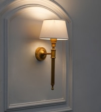 Parker Single Light Wall Fitting In Antique Brass Finish Metal With White Cotton Shade