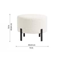Doe Buck Premium Boucle Round Ottoman in Matte White Colour with Polished Black Legs