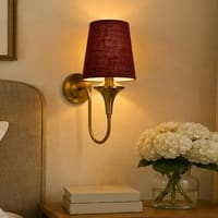 Devansh Metal Electric Wall Light in Antique Gold Colour with Maroon Shade Count of 1 Light