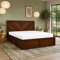 Vanya Solid Wood Compact Queen Bed Box Storage Provincial Teak Finish Mattress 60 x 72 Inches