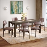 Atlas Crest Storage Solid Wood 6 Seater Dining Table With 6  Ollie Dining Chairs (Finish : Danish Walnut, Chair Colour : Lilac)