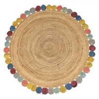 Hand Braided Jute Colorful Round Rug
