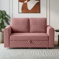 Baruna 2 Seater Velvet Pull Out Sofa Cum Bed with Storage In Peach Color