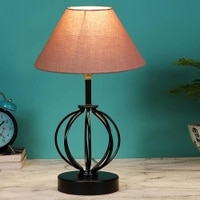 Milani Grey cotton Table lamp with Iron Base