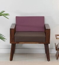 Lifty Sheesham Wood 1 Seater Sofa In Provincial Teak Finish & Fuschia Back