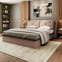 Cambert Premium Leatherette King  Size Bed With Hydraulic Storage (Mushroom Brown Colour)