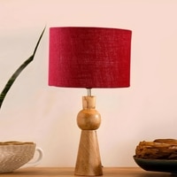 Devansh Maroon Jute Table Lamp With G Wood Natural Base -(7X18.25 Inches)-12