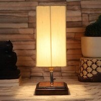 Ella off-white cotton table lamp with Square Brown Wood Base