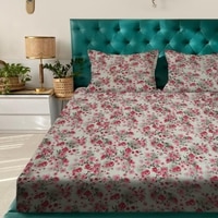 Red Floral 180 TC Flat 1 Queen  Bedsheet with 2 Pillow Covers