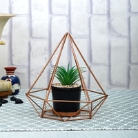 Geometric Metal Planter With Artificial Plant