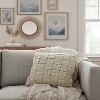 Basket Knit Pale Whisper Cushion Cover 16X16  Inches