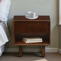 Elvara Solid Wood Bedside Table in Tobacco Finish