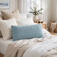Criss Cross Mineral Blue Cotton Knitted Decorative Cushion Cover 12 x 20 Inches