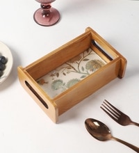 Decorative Tray Tray For Gifting Floral Design Rectangle Tray Pine Wood Tray Tray For Kitchen Organizer (1 Piece)