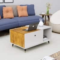 Hexa Engineered Wood Center Table With Storage And Open Rack In Frosty White And Giant Wood