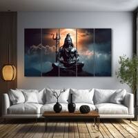 The Castle Decor Lord Shiva Wall Painting Wooden Framed 27x48 Inch (Style 2)