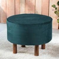 Rosslyn Solid Wood Ottoman Pouffee in Turquoise Sea Velvet