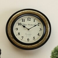 Wooden Decorative Brassfitted Round Wall Clock In Golden Black Color By Craft Tree
