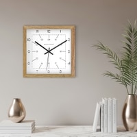 Wooden Square Wall Clock with 24-Hour Dial