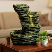 Mustard Yellow Fiber Glass Rock Carvern Indoor Water Fountain