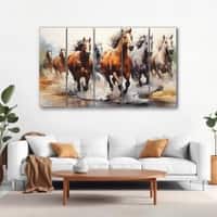 The Castle Decor 7 Running Horses Vastu Wall Art Framed Painting 27x48 Inch (Style 5)