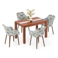 Atlas Crest Solid Wood 4 Seater Dining Table With 4 Rochelle Lounge Chairs (Finish : Honey, Chair Colour : Adrian Velvet)