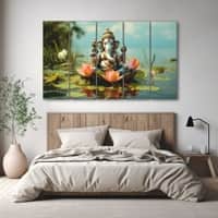 The Castle Decor Lord Ganesh Ji Wall Painting Wooden Framed Digital Painting 27x48 Inch (Style 2)