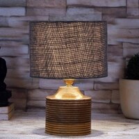 Grayson Blue Jute table lamp with Natural Wood Base