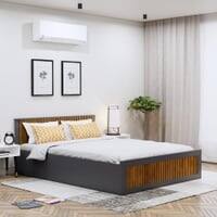 Hexa Engineered Wood Modern King Bed With Headboard With Storage In Slate Grey And Giant Wood