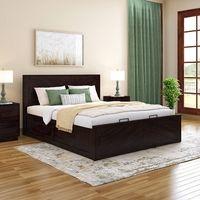 Almaya Solid Wood King Size Hydraulic Storage Bed In Mahogany Finish