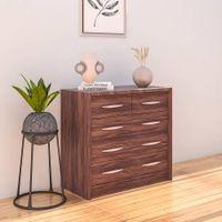 Yuko Wide Chest of 5 Drawers in Columbia Walnut Finish